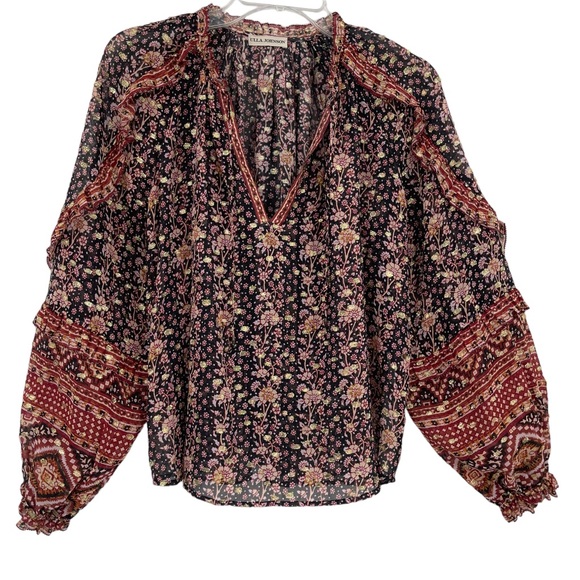 Ulla Johnson Tops - Ulla Johnson Black Floral Boho Peasant Blouse with Red Accents